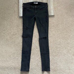 Hollister Juniors 3R Faded Black Distressed Skinny Jeans Act W 26.5 x I 28 3/4